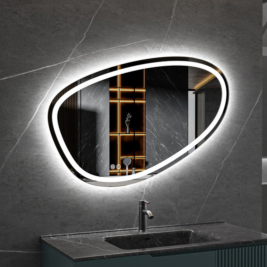 Tweedekans - Spiegel asymmetrisch inbouw led verlichting en anti-condens 100cm breed en 65cm hoog - Default