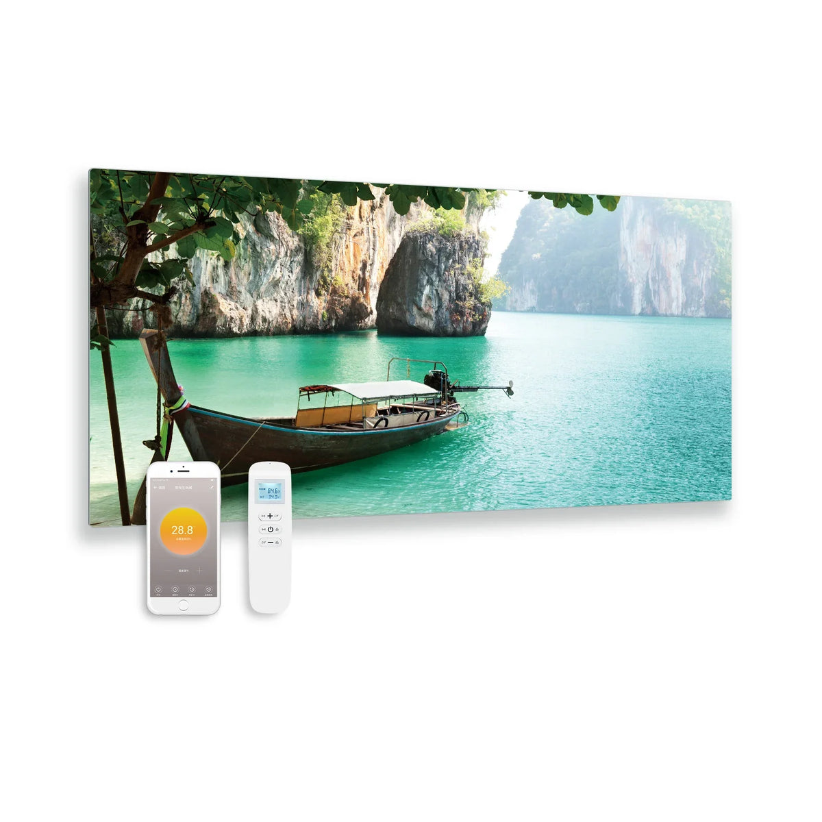 Pannello a infrarossi in vetro stampato con wifi e telecomando Boot 119x59 700Watt
