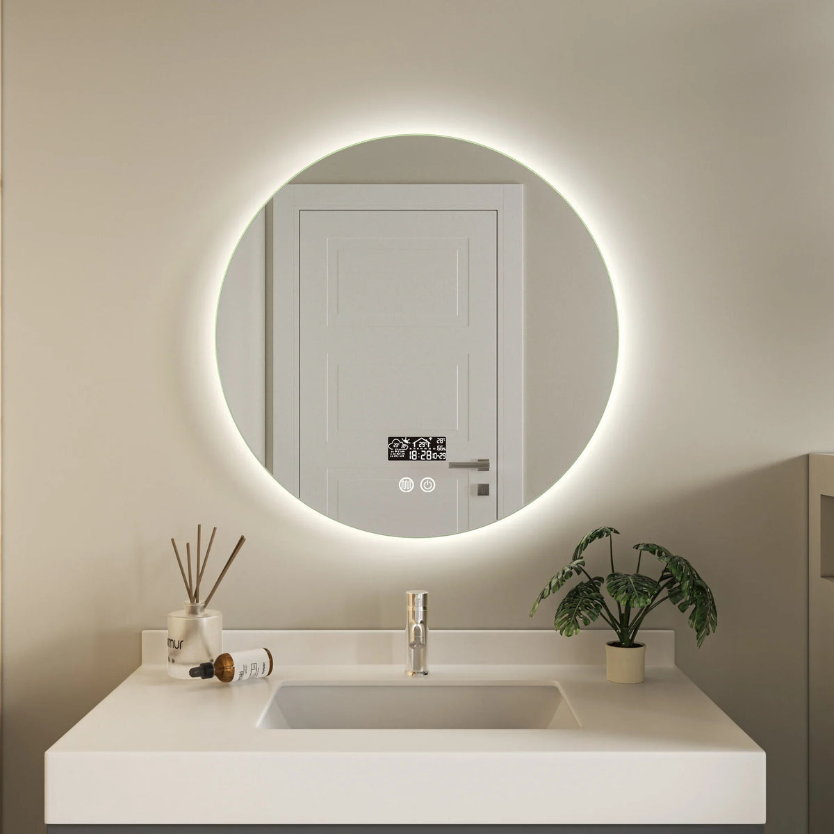 Specchio intelligente rotondo 60 cm senza cornice con illuminazione LED, antiappannamento e wifi
