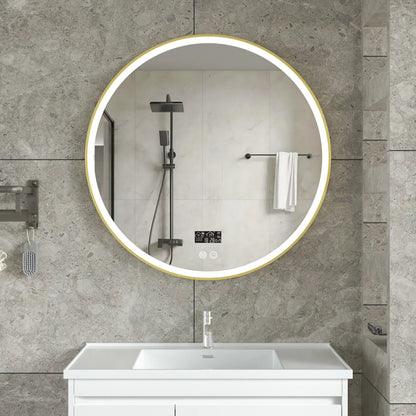 Smart spiegel rond 80cm gouden frame met led verlichting, anti-condens en wifi