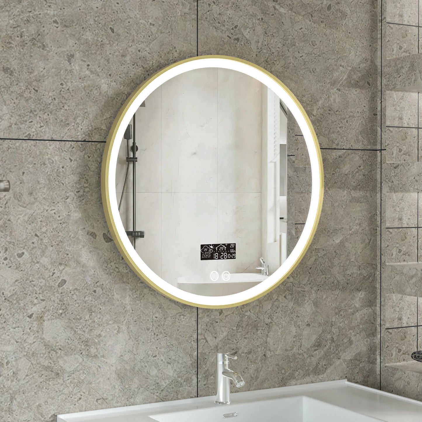 Smart spiegel rond 80cm gouden frame met led verlichting, anti-condens en wifi