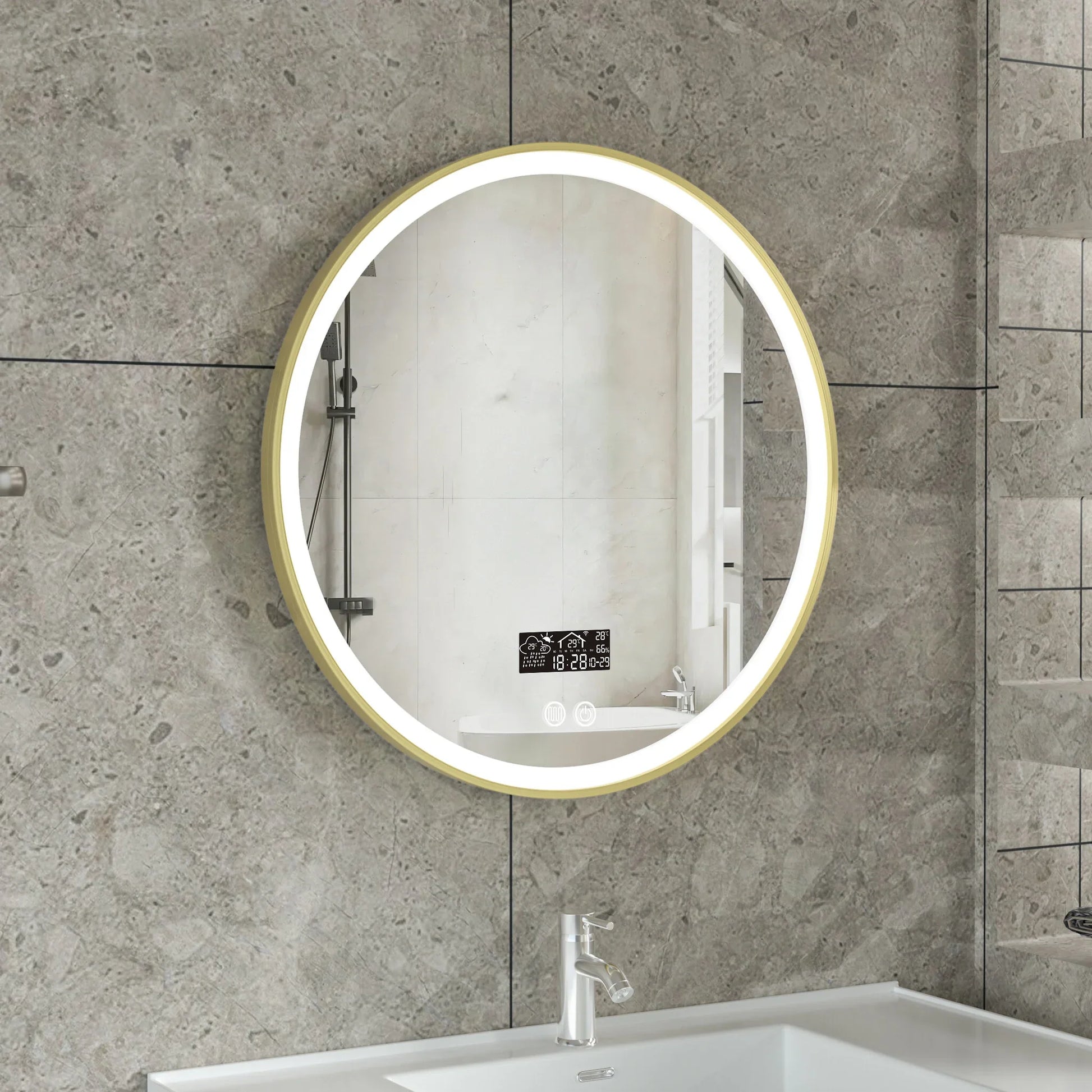 Smart spiegel rond 80cm gouden frame met led verlichting, anti-condens en wifi