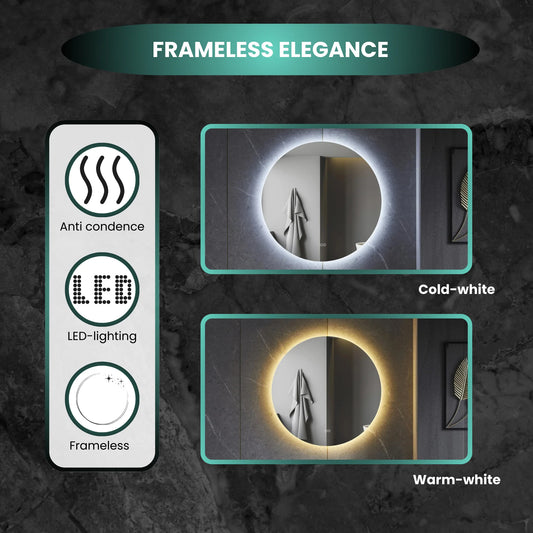 Smart spiegel rond 80cm frameloos met led verlichting, anti-condens en wifi
