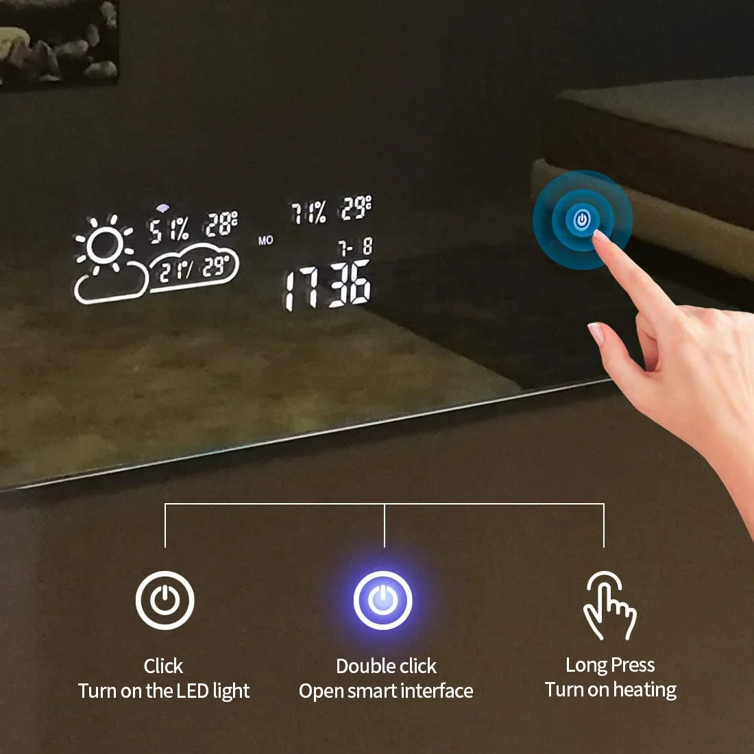 Espejo inteligente con iluminación LED calefacción por infrarrojos 60X60 200Watt