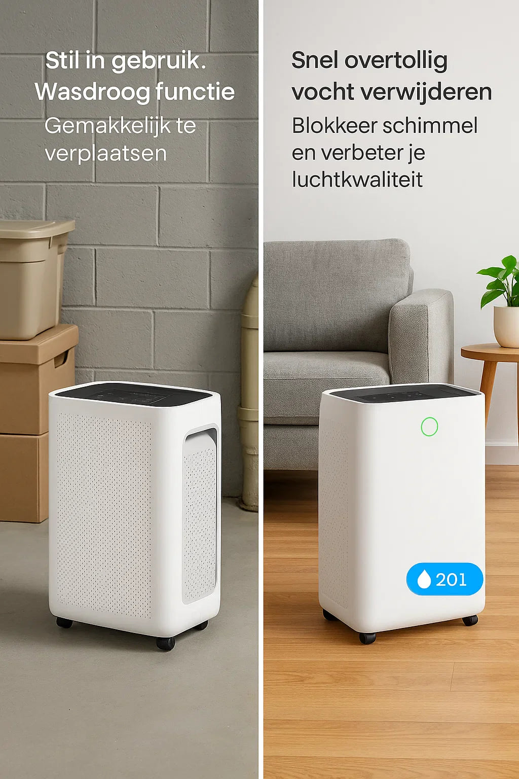 Deshumidificador compacto de 20 litros Wifi con filtro de carbono