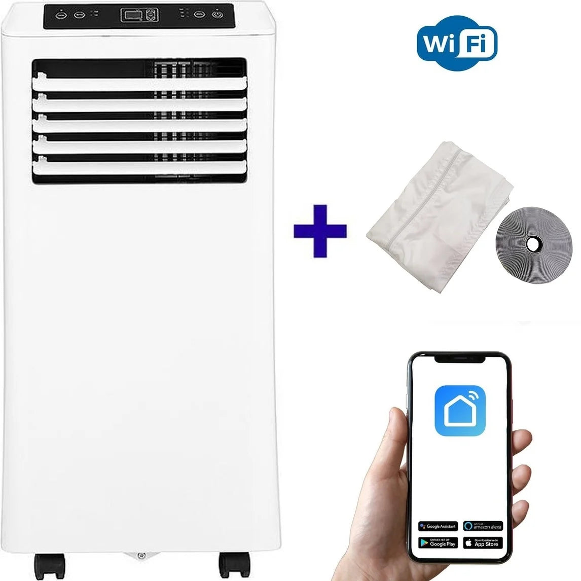 Climatizzatore portatile Wifi deumidifica e ventila con kit di sigillatura per finestra e purificatore d'aria 7000BTU
