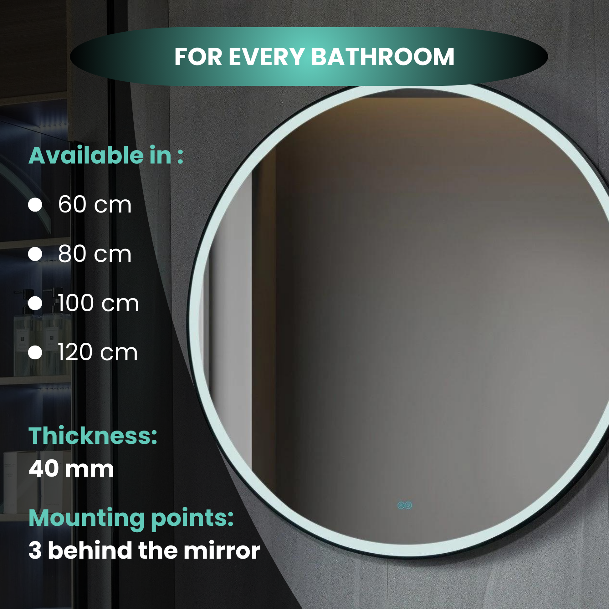Tweedekans - Spiegel rond 80 cm met zwart frame, led verlichting en anti condens - Default