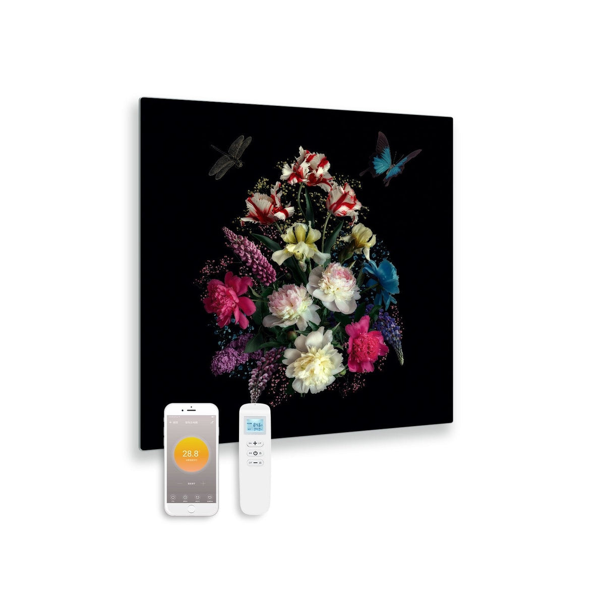 Seconda scelta - Pannello infrarosso in vetro stampato con Wi-Fi e telecomando motivo bouquet 79x59 450Watt - Default