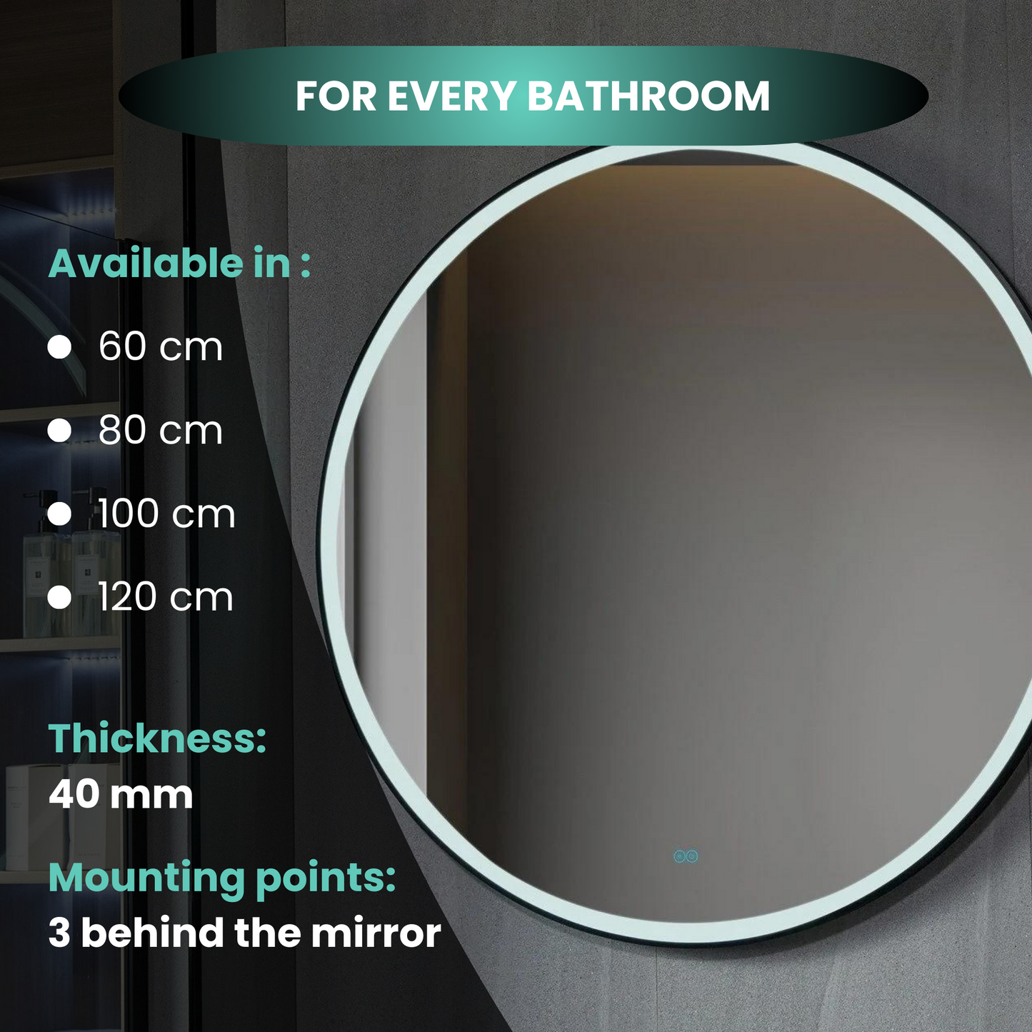 Tweedekans - Spiegel rond 100 cm met zwart frame, led verlichting en anti condens - Default