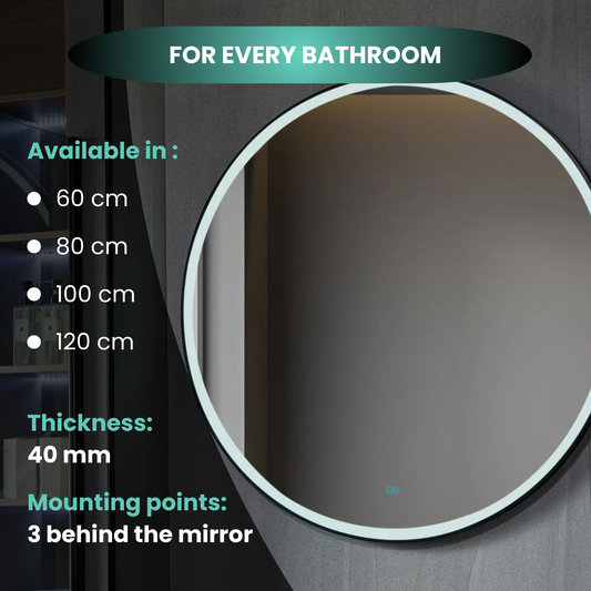 Tweedekans - Spiegel rond 100 cm met zwart frame, led verlichting en anti condens - Default