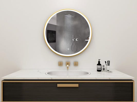 Tweedekans - Spiegel rond 80 cm met gouden frame, led verlichting en anti condens - Default