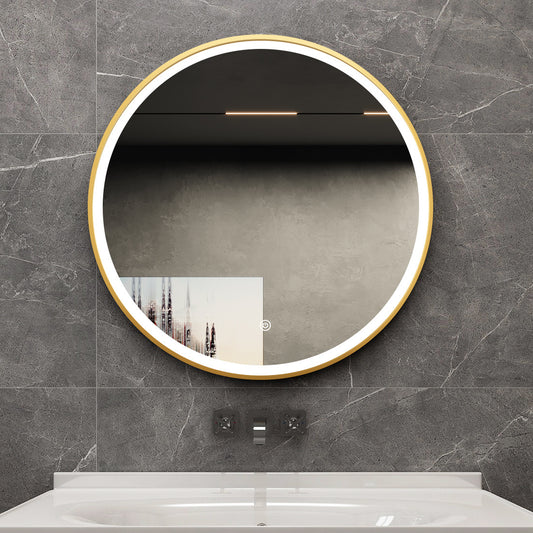 Tweedekans - Spiegel rond 80 cm met gouden frame, led verlichting en anti condens - Default