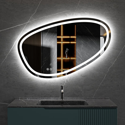 Tweedekans - Spiegel asymmetrisch inbouw led verlichting en anti-condens 100cm breed en 65cm hoog - Default