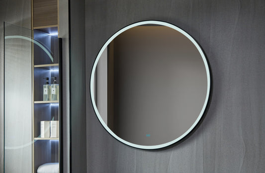 Tweedekans - Spiegel rond 80 cm met zwart frame, led verlichting en anti condens - Default