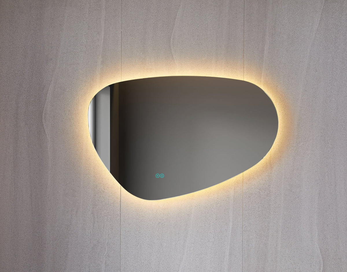 Seconda scelta - Specchio asimmetrico organico con illuminazione LED e anti-condensa, 60 cm di larghezza e 40 cm di altezza - Default
