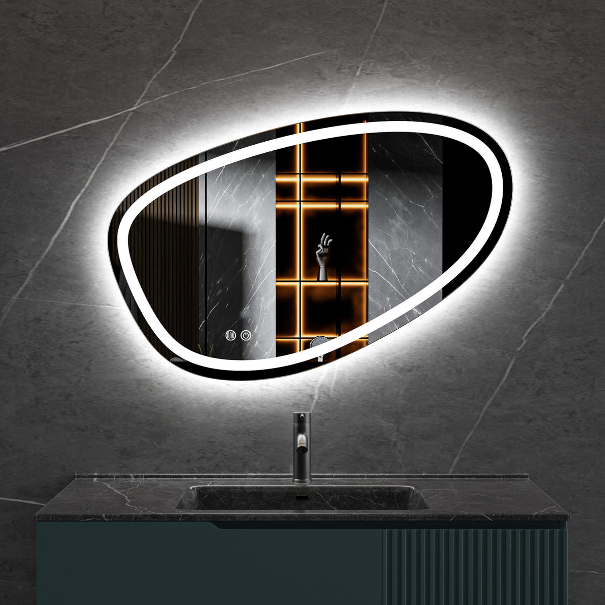Seconda scelta - Specchio asimmetrico da incasso illuminazione LED e antiappannamento 90 cm larghezza e 60 cm altezza - Default
