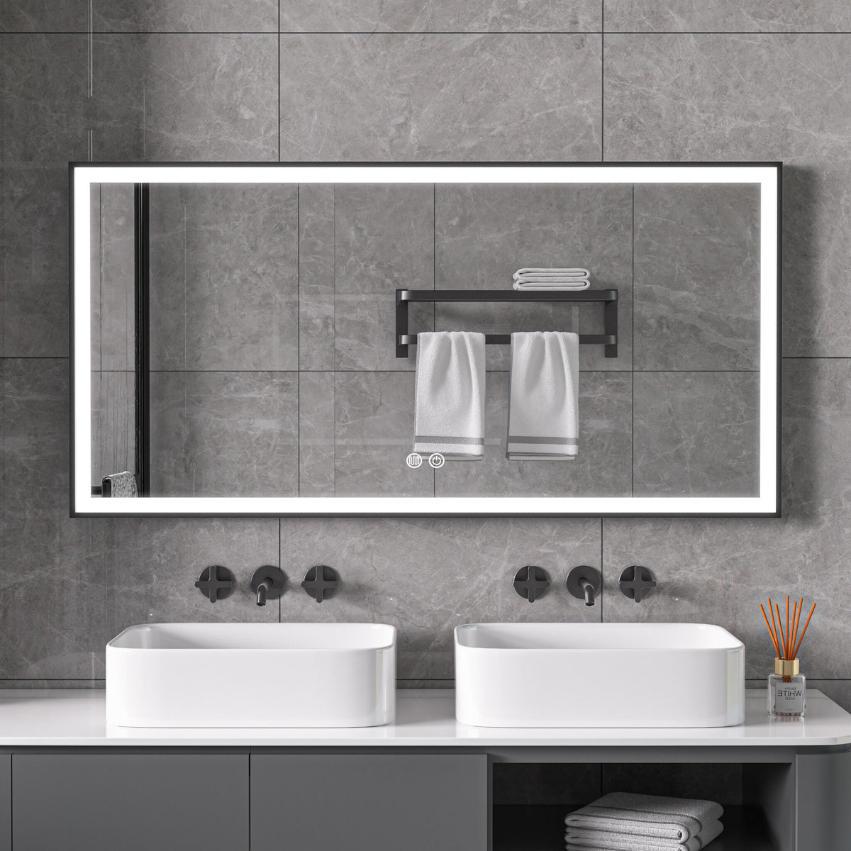 Tweedekans - Spiegel met zwart frame, led, anticondens 75 x 125cm - Default