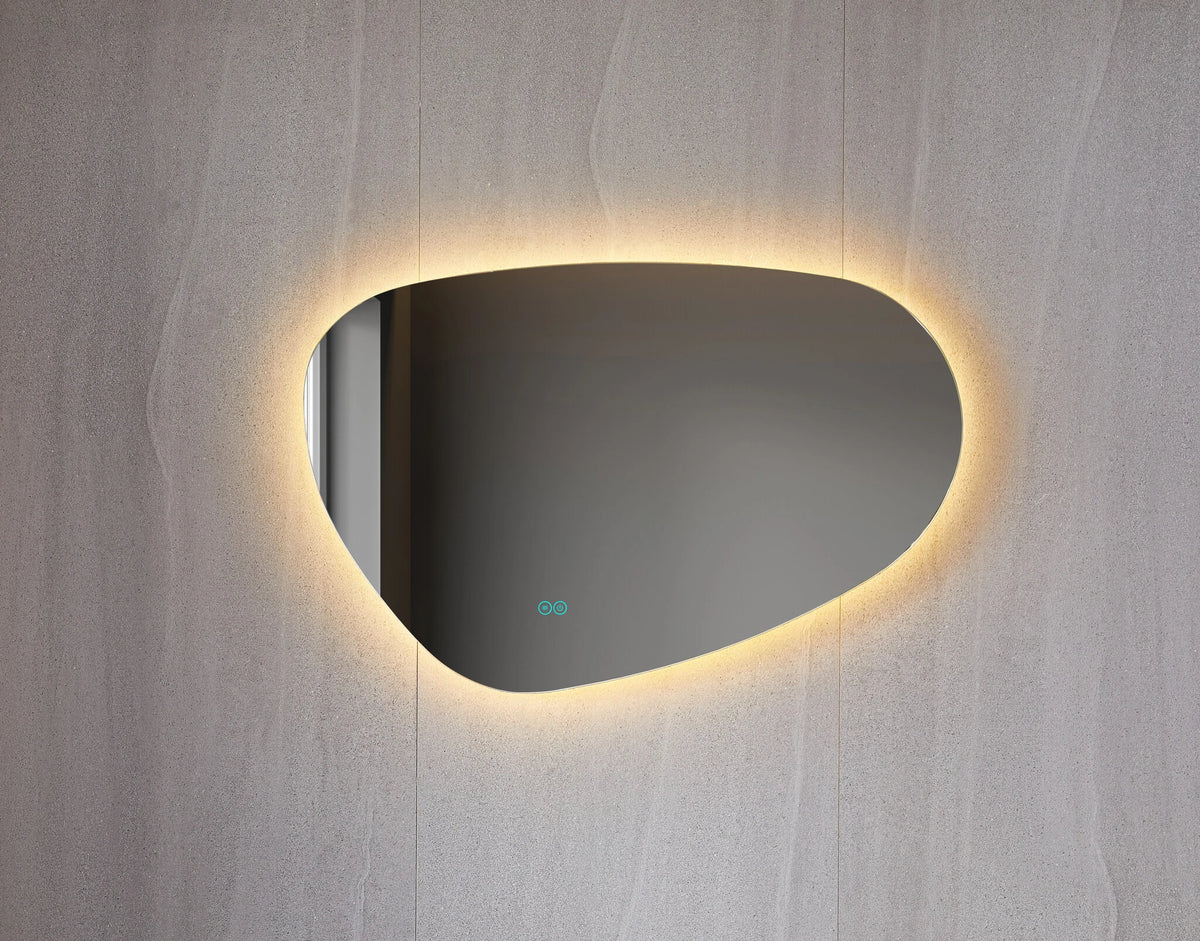 Seconda scelta - Specchio asimmetrico organico con illuminazione LED e anti-condensa 90 cm di larghezza e 60 cm di altezza - Default