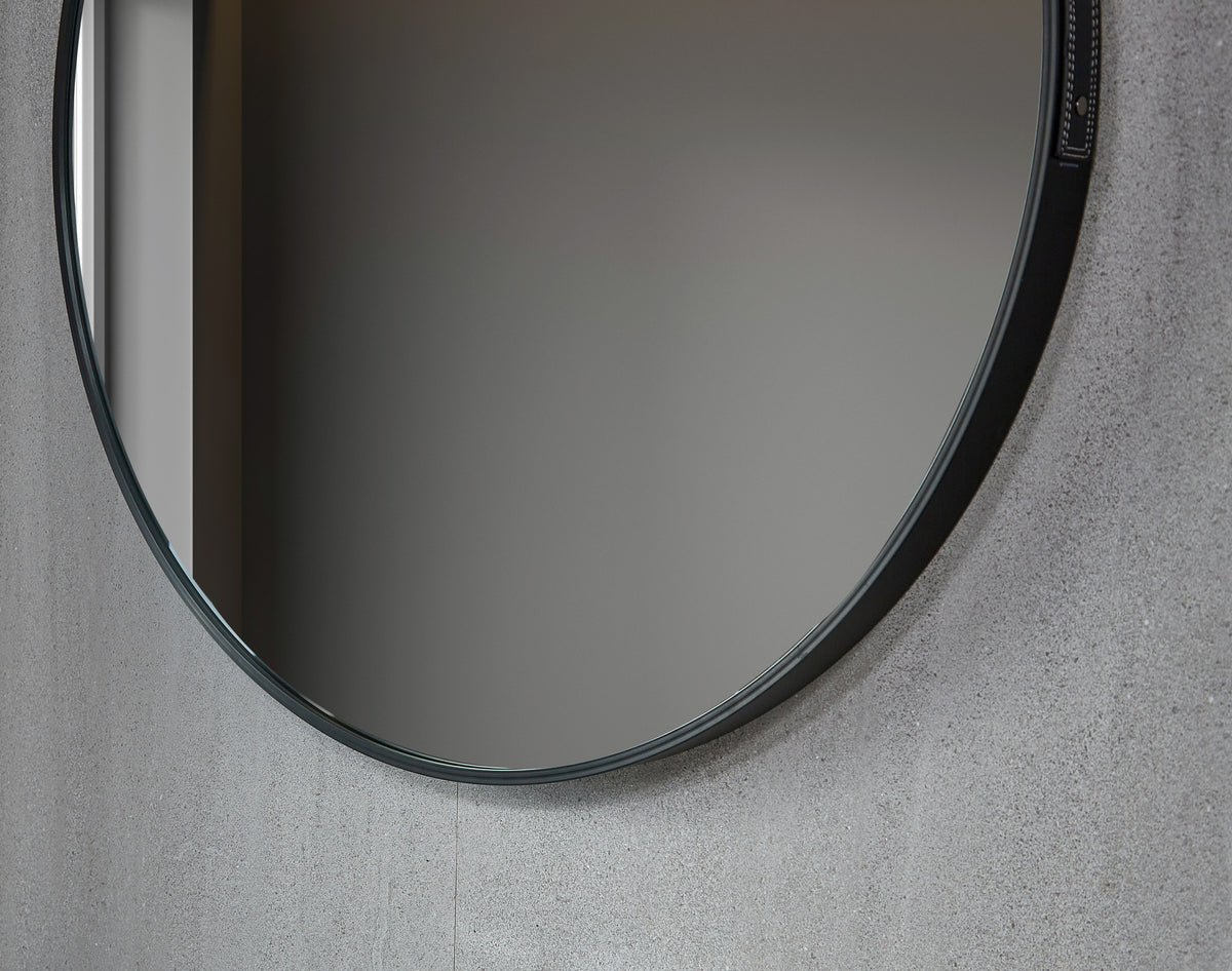Tweedekans - Spiegel rond 80 cm met trendy riem zwart frame - Default