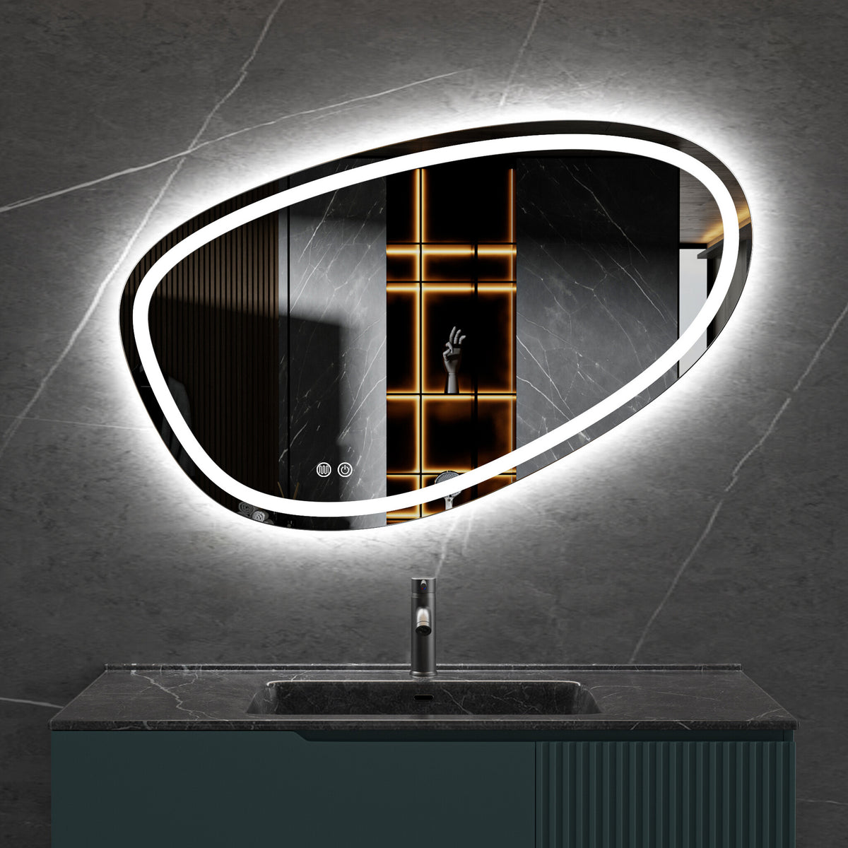 Seconda scelta - Specchio asimmetrico da incasso con illuminazione led e anti-appannamento 100cm di larghezza e 65cm di altezza - Default