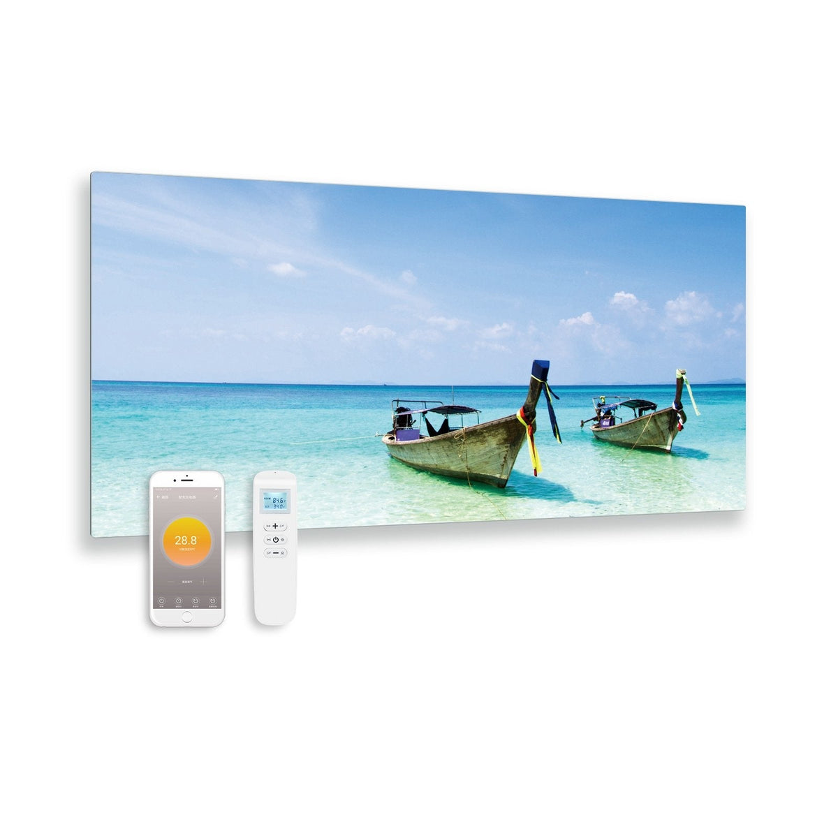 Pannello a infrarossi in vetro stampato con wifi e telecomando mare 119x59 700Watt