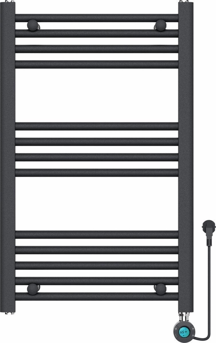 Scaldasalviette elettrico con termostato digitale - Radiatore da bagno - 800 × 500 mm - Nero opaco - 300 Watt