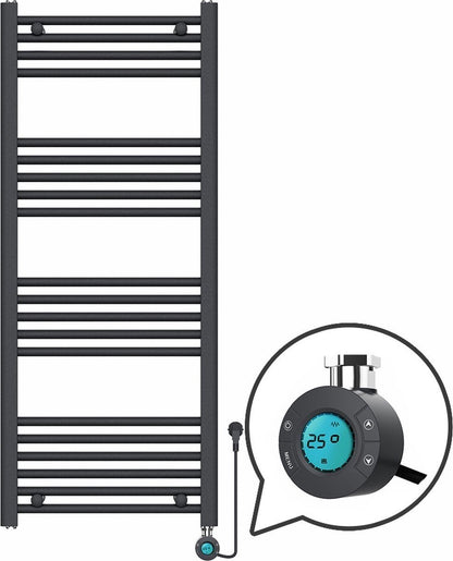 Radiador Eléctrico para Toallas con Termostato Digital - Radiador de Baño - 1200 × 500 mm - Negro Mate - 500 Watt