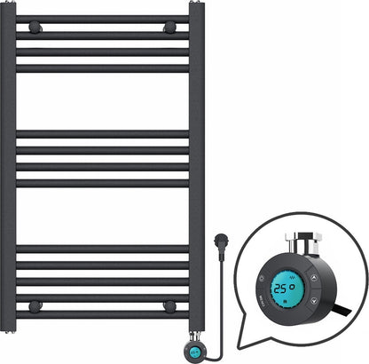Handdoekradiator Elektrisch met Digitale Thermostaat - Radiator Badkamer - 800 × 500 mm - Mat zwart - 300 Watt