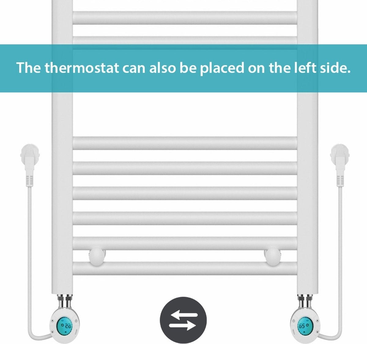 Radiador toallero Eléctrico con Termostato Digital - Radiador Baño - 800 × 500 mm - Blanco mate - 300 vatios