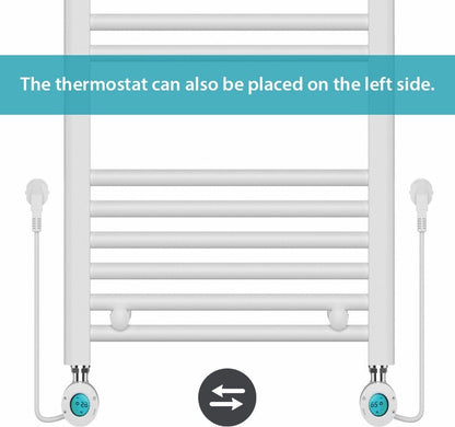 Radiador toallero Eléctrico con Termostato Digital - Radiador Baño - 800 × 500 mm - Blanco mate - 300 vatios