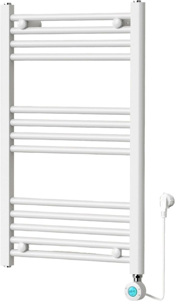 Radiador toallero Eléctrico con Termostato Digital - Radiador Baño - 800 × 500 mm - Blanco mate - 300 vatios