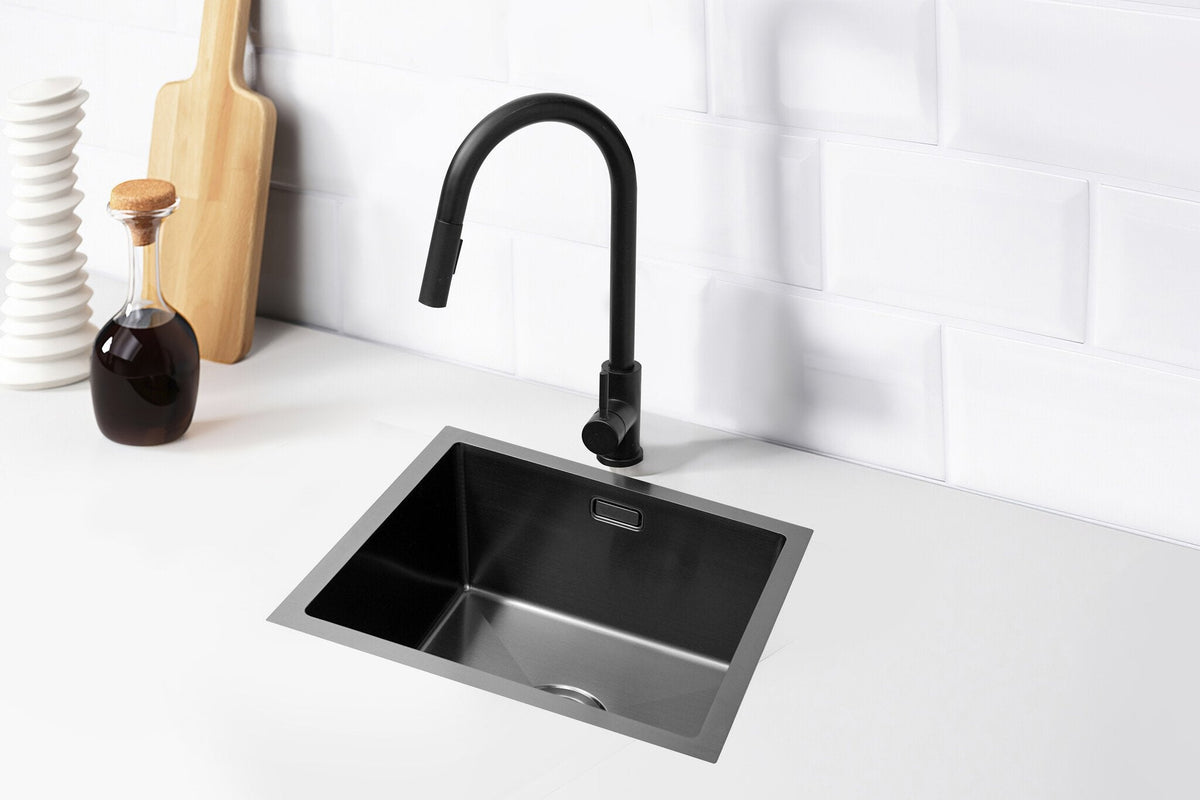 Nurion Lavello Black Metal 44,5 x 34,5 – Lavello da Cucina - Lavelli da Cucina – Vasca Cucina - senza foro per rubinetto Acciaio Inox