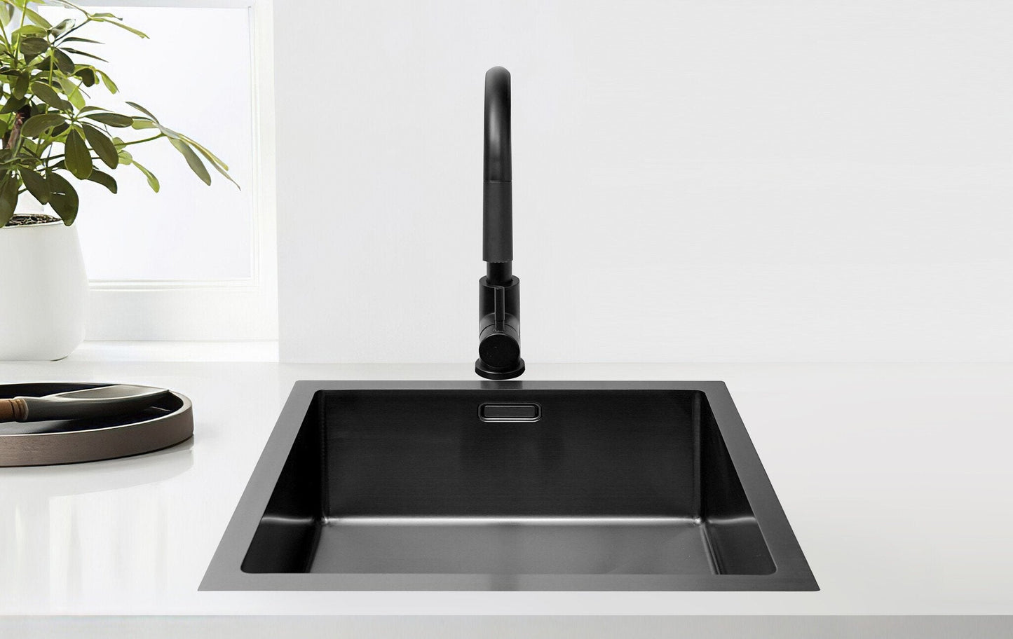 Nurion Fregadero Metal Negro 44,5 x 34,5- Fregadero Cocina - Fregaderos Cocina - Fregadero Cocina - sin agujero para grifo acero inoxidable