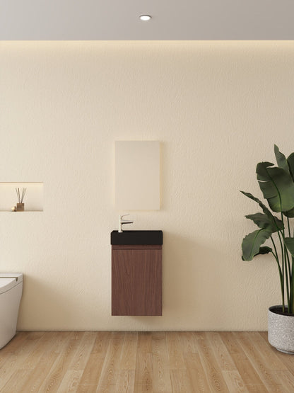 Mueble de baño Nurion Jule - lavabo negro mate y armario de madera de roble - 41 x 22,5 x 65 cm