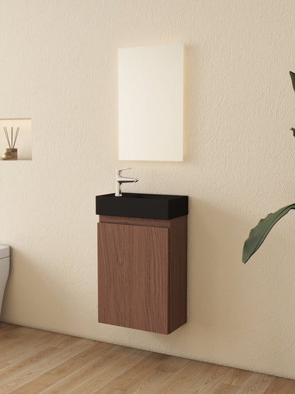 Mueble de baño Nurion Jule - lavabo negro mate y armario de madera de roble - 41 x 22,5 x 65 cm