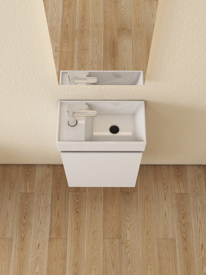 Mueble de baño Nurion Lotte - lavabo blanco brillante y armario de madera blanca - 41 x 22,5 x 65 cm