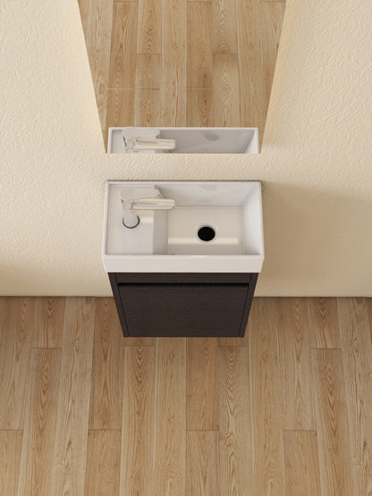 Mueble de baño Nurion Luca - lavabo blanco brillante y armario de madera negro - 41 x 22,5 x 65 cm