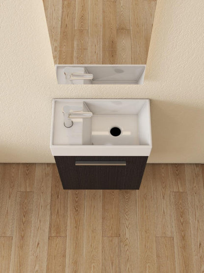 Mueble de baño Nurion Max - lavabo blanco brillante y armario de madera negro - 45 x 25 x 72 cm
