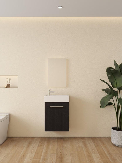 Mueble de baño Nurion Max - lavabo blanco brillante y armario de madera negro - 45 x 25 x 72 cm
