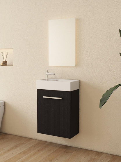 Mueble de baño Nurion Max - lavabo blanco brillante y armario de madera negro - 45 x 25 x 72 cm