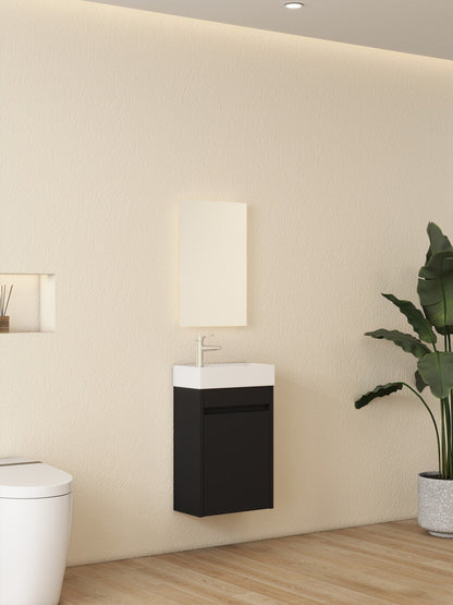 Mueble de baño Nurion Tess - lavabo blanco brillante y armario de madera negra - 41 x 22,5 x 65 cm