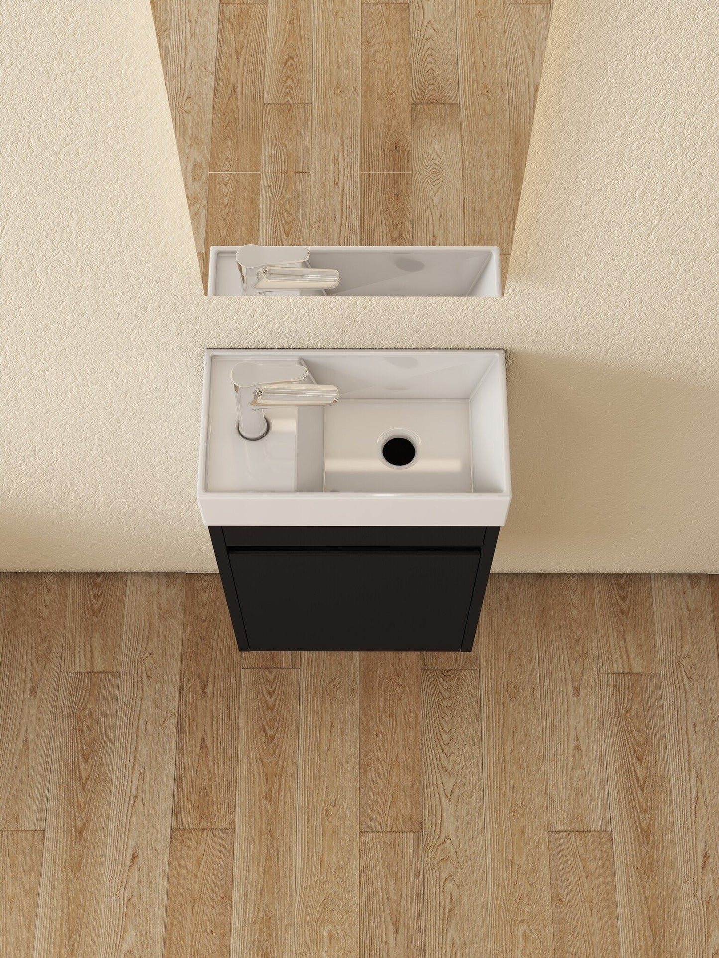 Mueble de baño Nurion Tess - lavabo blanco brillante y armario de madera negra - 41 x 22,5 x 65 cm