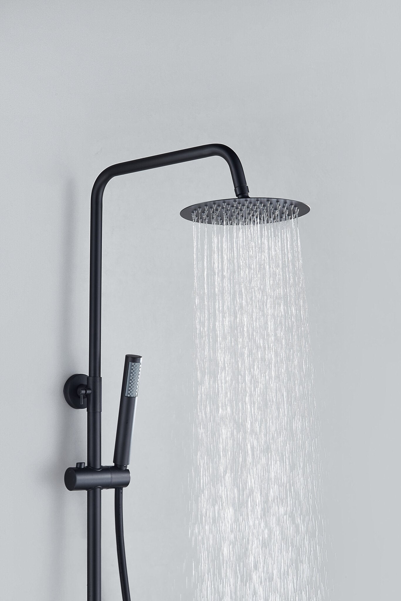 Ducha efecto lluvia de superficie cabezal 30 cm ducha termostática negro mate