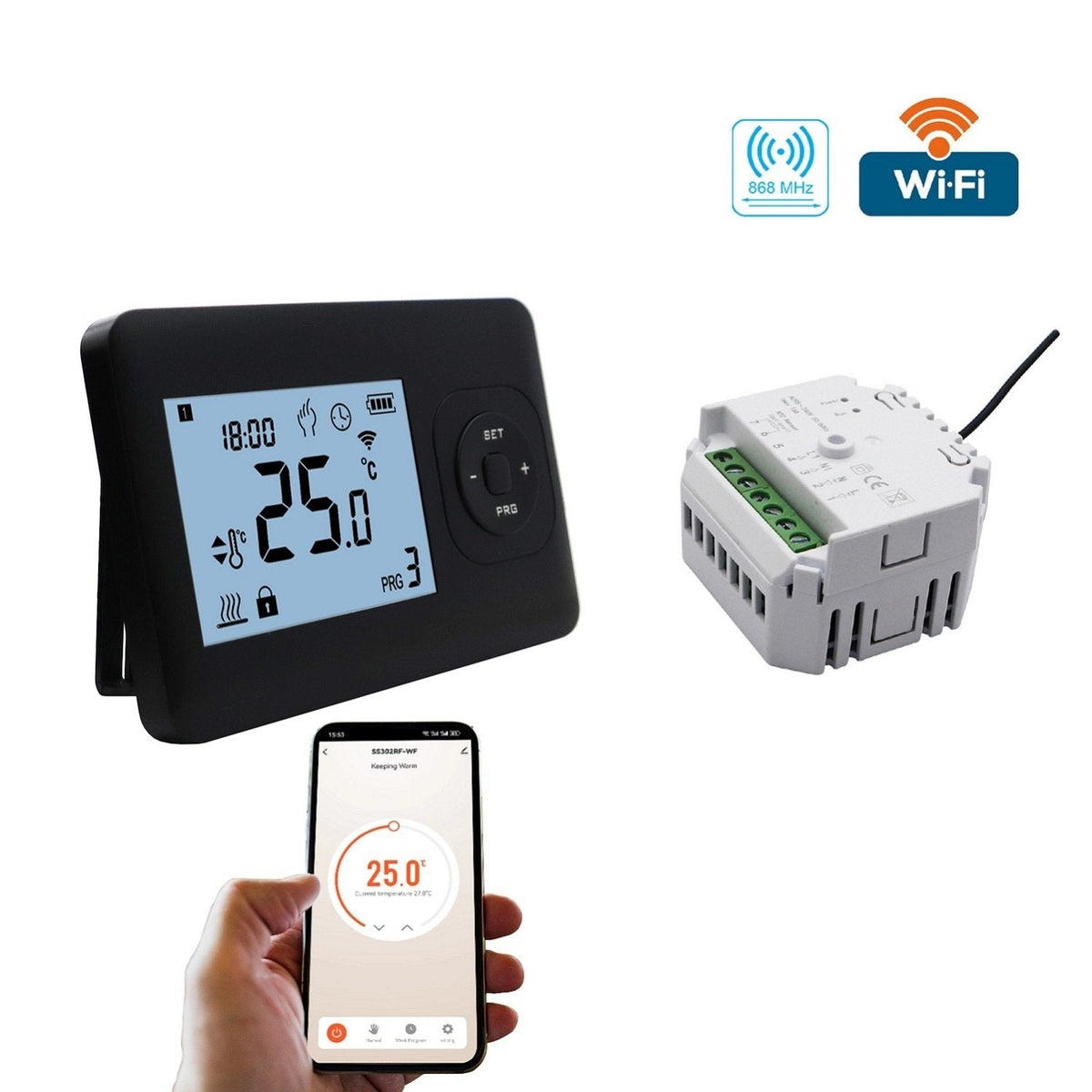 Termostato QH-Basic WiFi nero con ricevitore da incasso