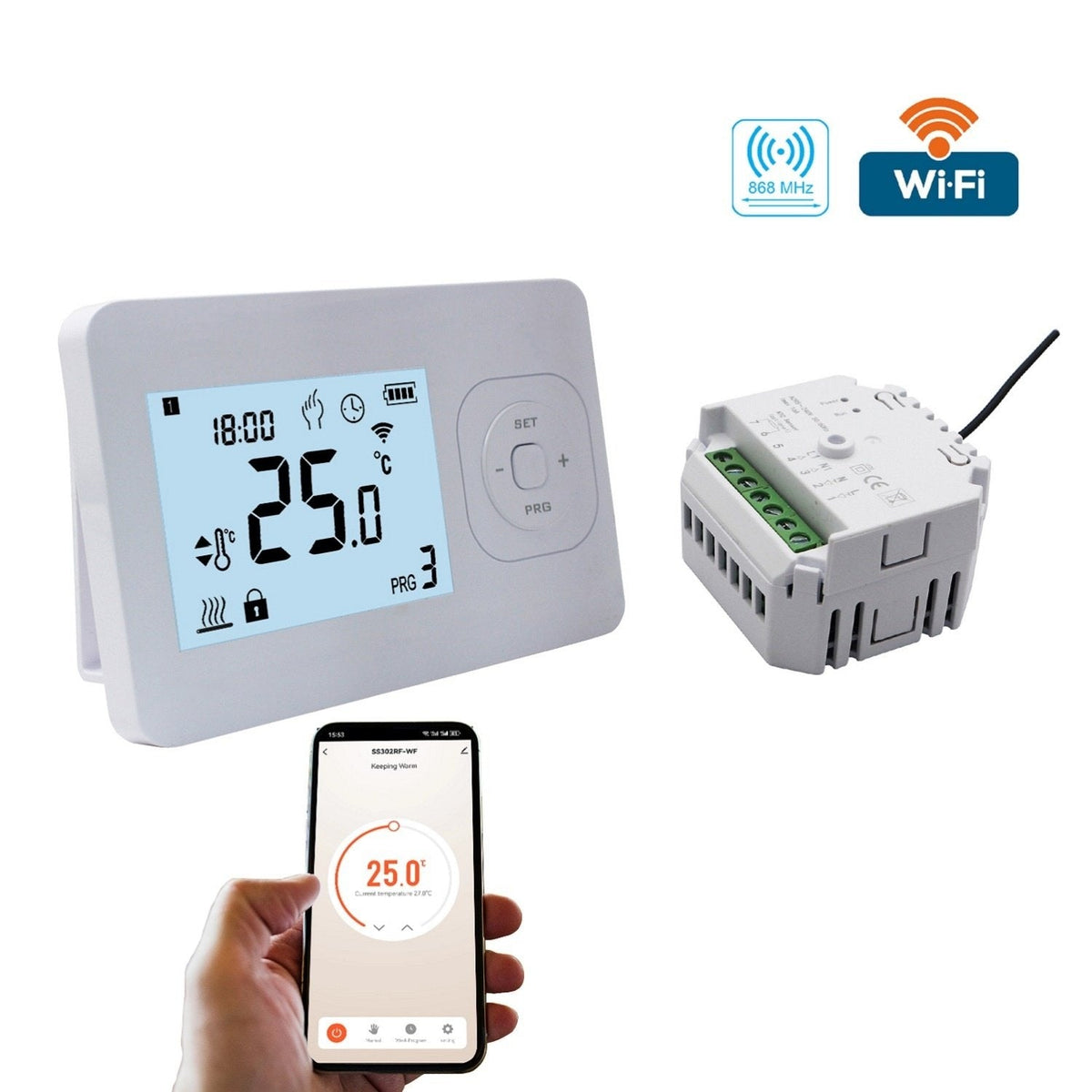 Termostato bianco WiFi QH-Basic con ricevitore da incasso