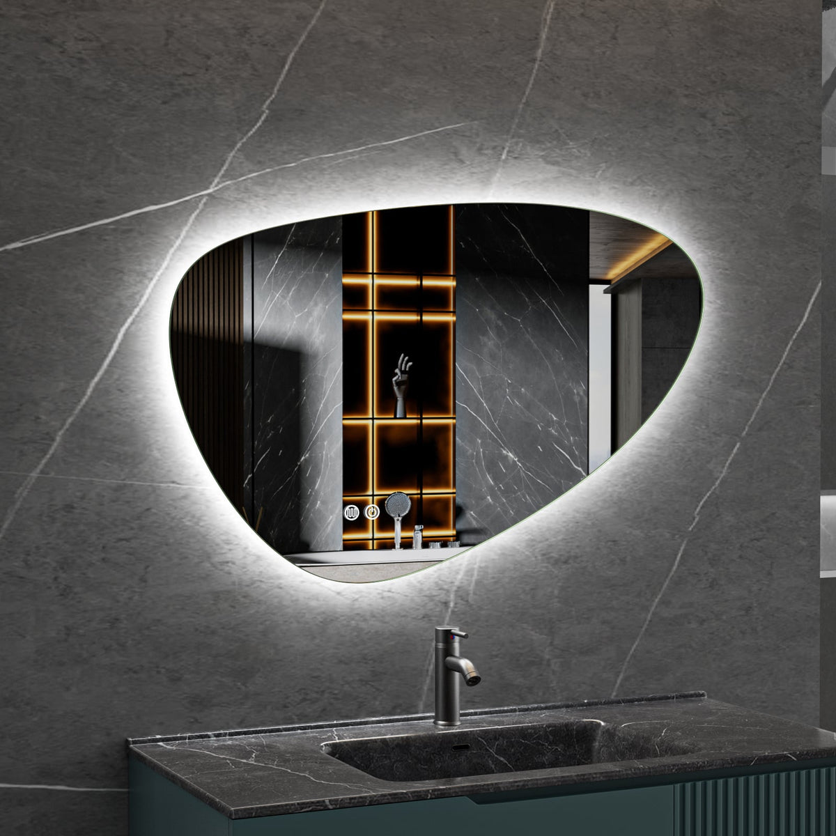 Spiegel asymmetrisch organische led verlichting en anti-condens 100 cm breed en 65 cm hoog