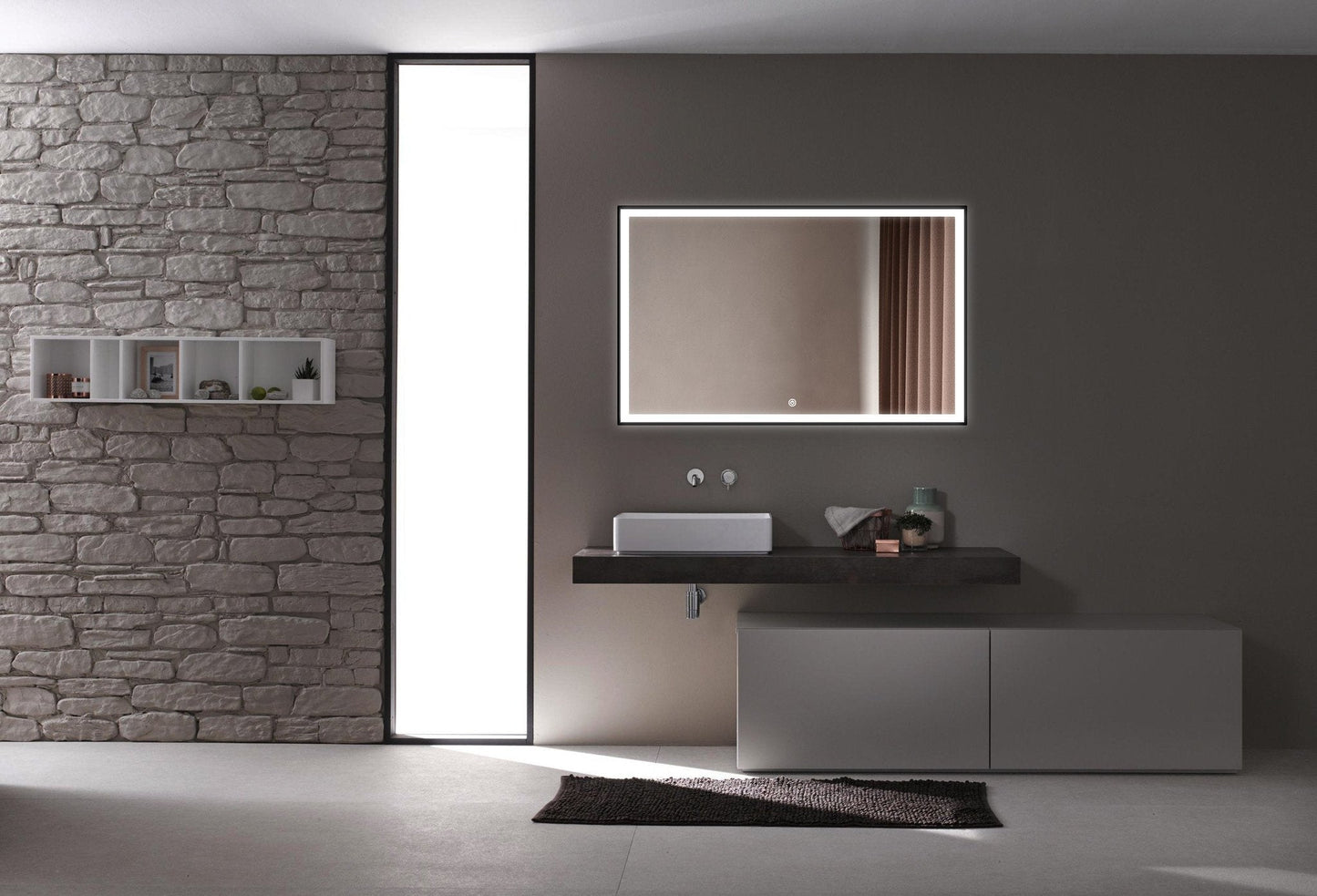 Espejo con marco negro, LED, antivaho 60 x 100 cm