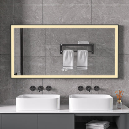 Espejo con marco negro, LED, antivaho 60 x 120 cm