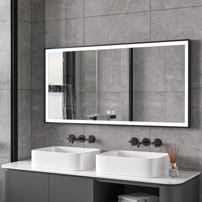 Espejo con marco negro, LED, antivaho 75 x 125cm