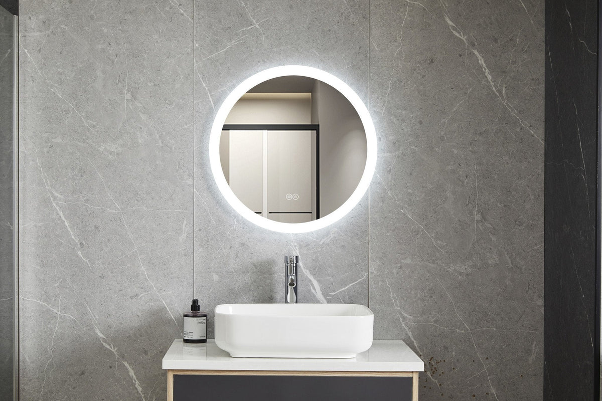 Specchio rotondo 80 cm senza cornice, illuminazione LED incassata e anticondensa